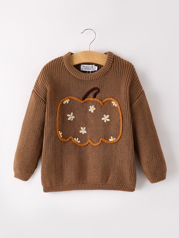 thanksgiving-halloween-pumpkin-floral-girls-pullover-sweater Rylee Faith Designs - Sophia's StyleTop-1